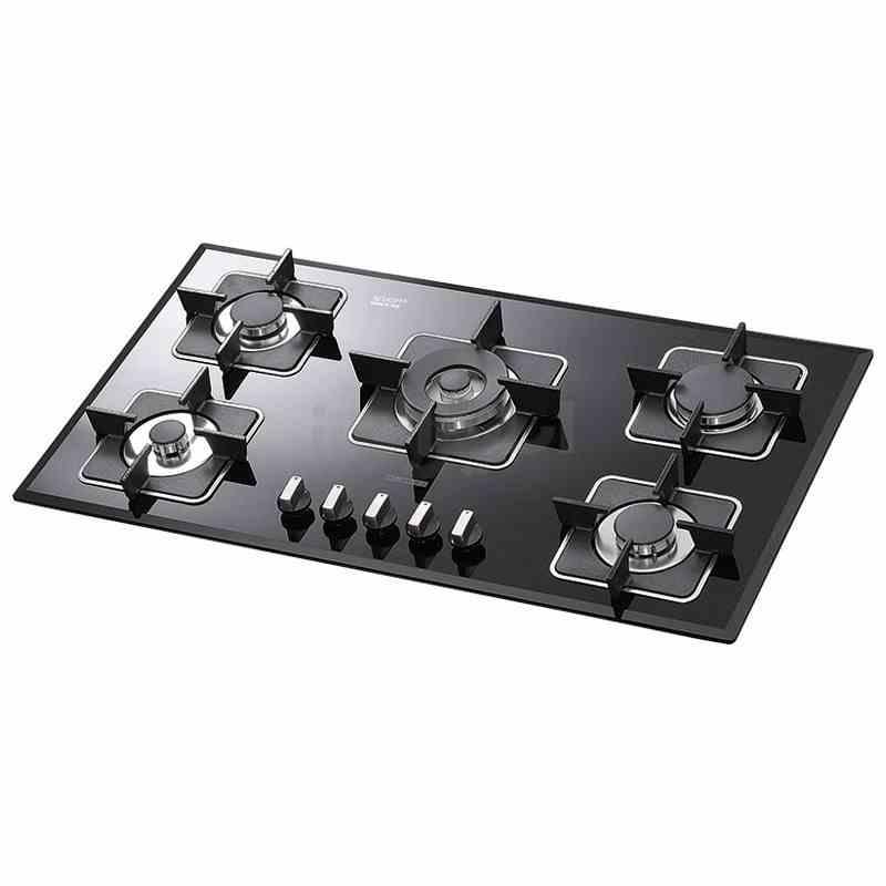 اجاق گاز رومیزی 5 شعله شیشه سیندژطرح مربع شاخکی پلوپز وسط