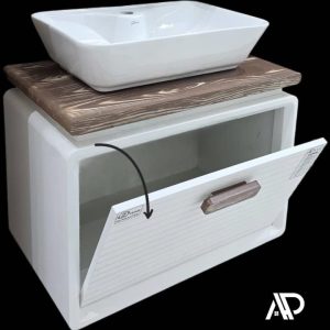 سنگ گاتریا مستطیل کابینت بامبو 70 سفید طرح چوب